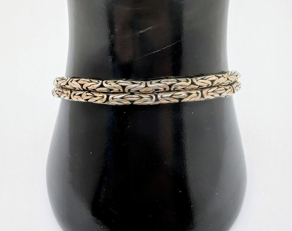 Double Strand Byzantine Sterling Silver Bracelet Size 7.25 By 6mm Hook Closure